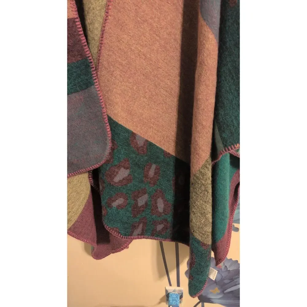 Coeur de Vague Long Cozy Faux Wool Coat – Purple/Teal/Pink Colorblock - Picture 2 of 3